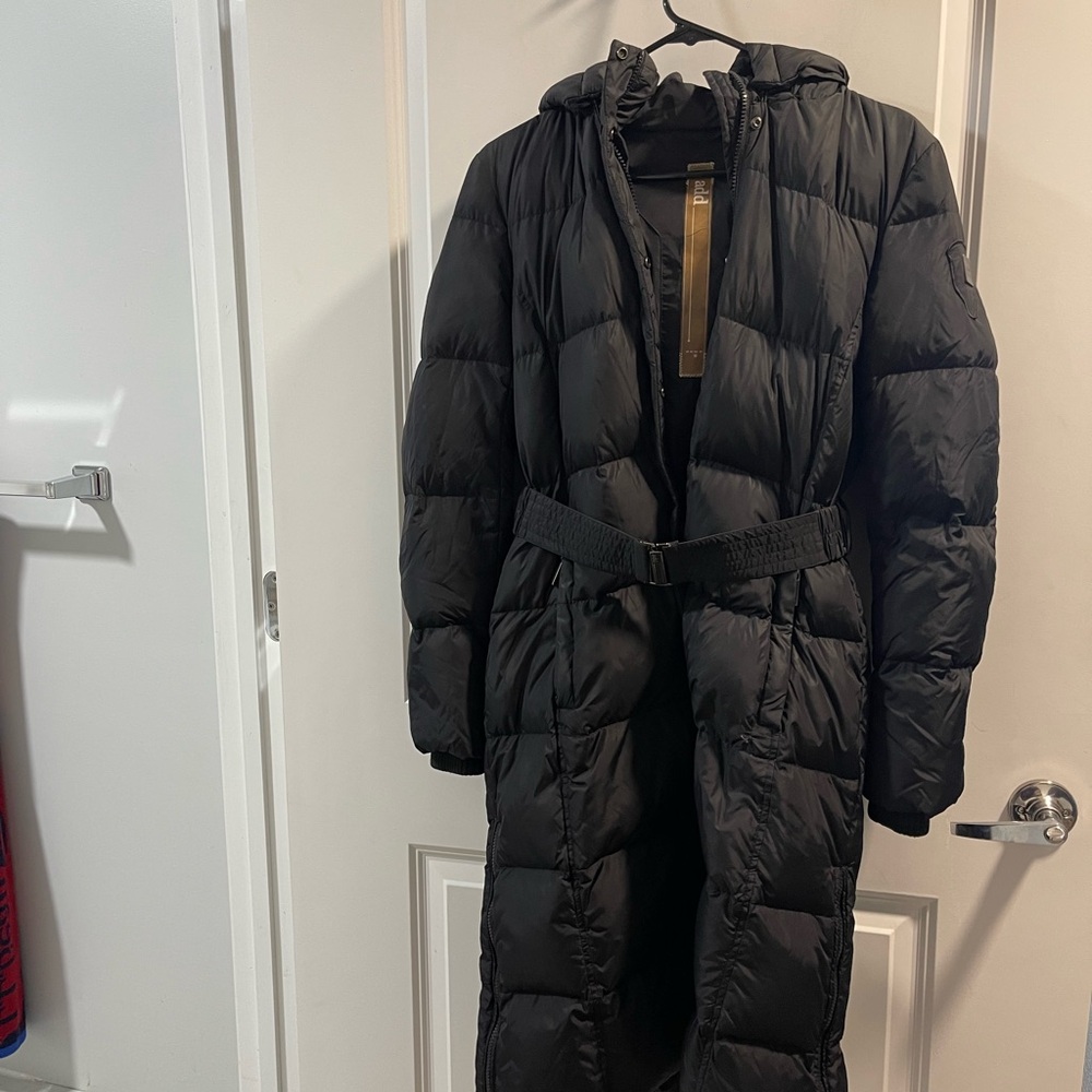 Add Down Black Long Puffer Coat with Belt - Women Jackets & Coats